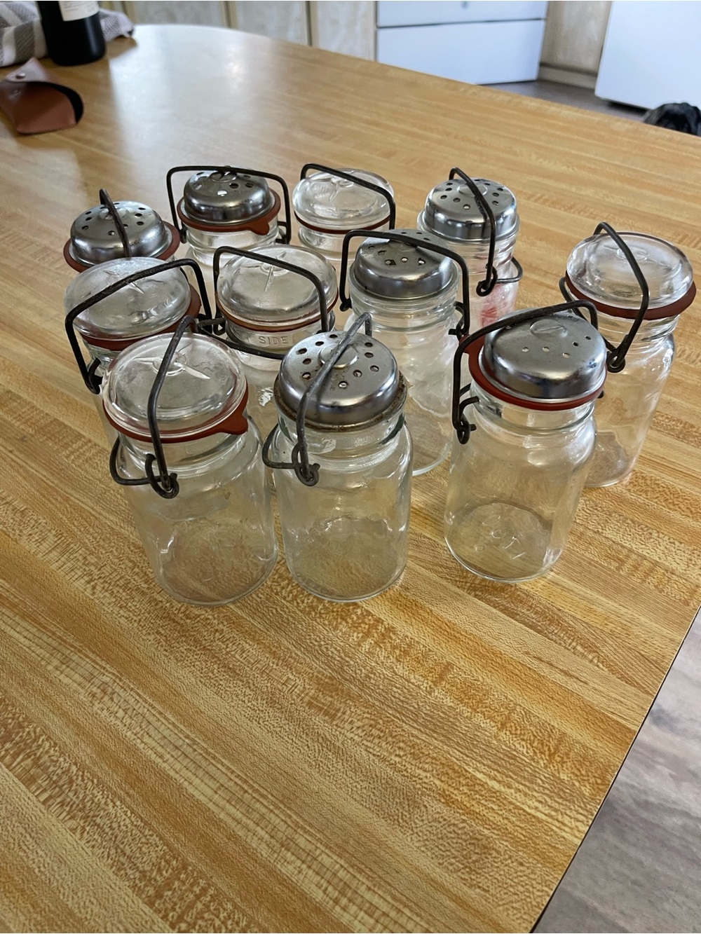 Vintage Clear Glass 1 cup Jars with Metal Flip Lids - Set of 11